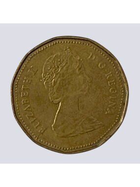 1987 Canada Loonie Dollar Coin With Queen Elizabeth II & Loon Engraving